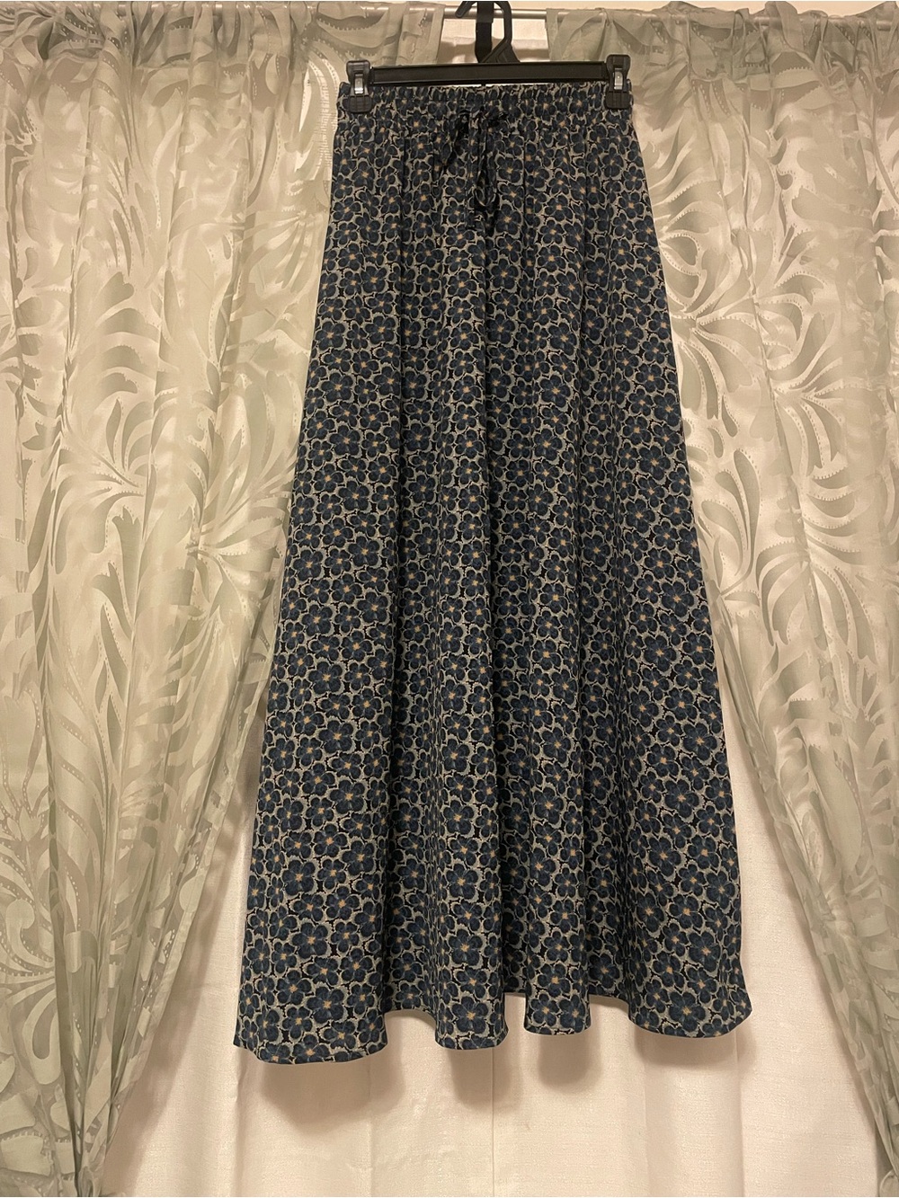 Navy Floral Drawstring Maxi Skirt